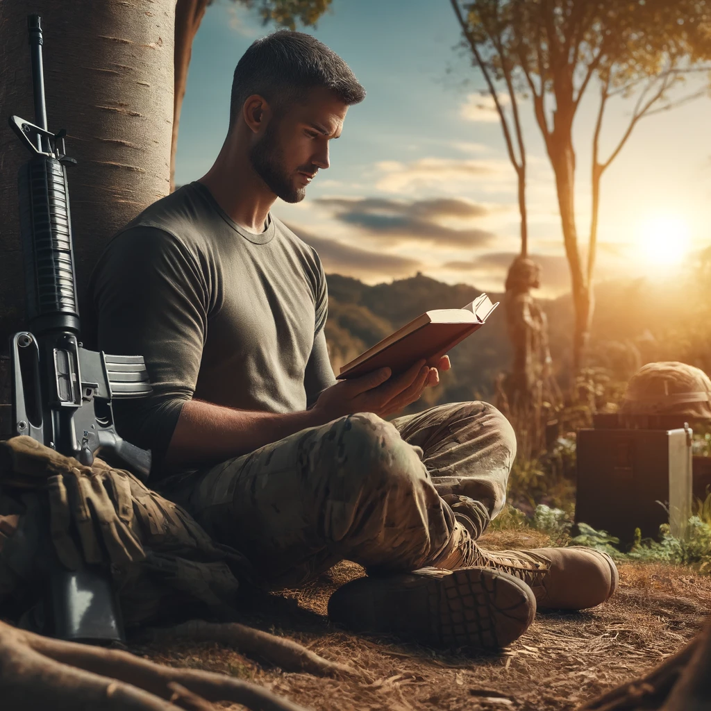 Soldier with mindful reading